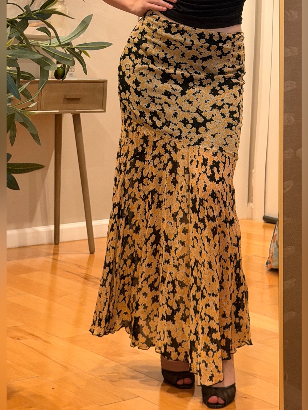 & Other Stories Black and Gold Floral Bias Maxi Skirt